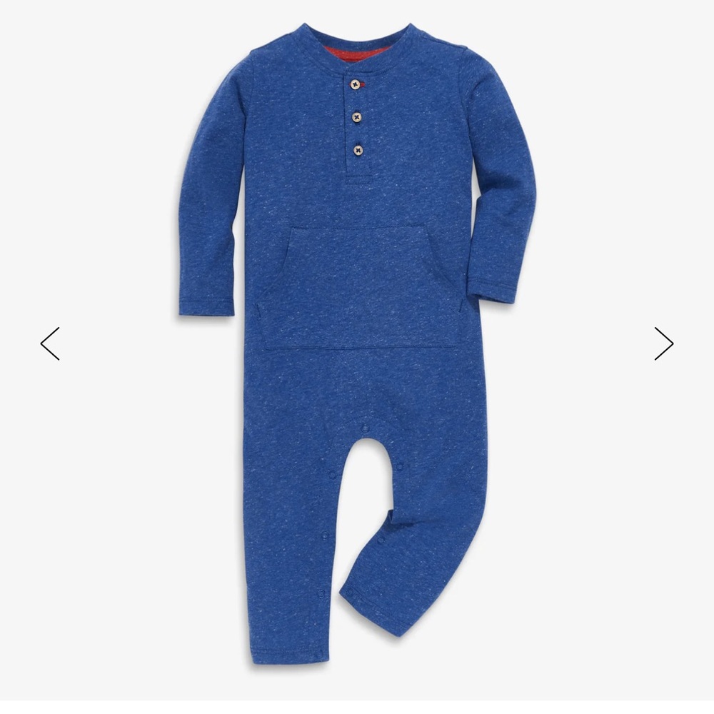 Primary | Baby heathered henley romper - Cobalt